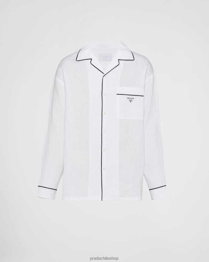 camisa de lino hombres 6PH66B1891 Prada vestir blanco