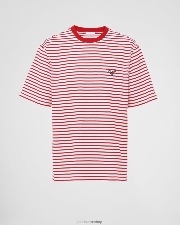 Camiseta de algodón hombres 6PH66B1958 Prada vestir blanco rojo