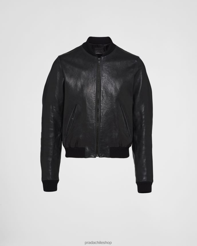 chaqueta bomber de cuero hombres 6PH66B1754 Prada vestir negro