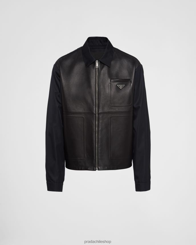 chaqueta de renylon y cuero hombres 6PH66B1805 Prada vestir negro