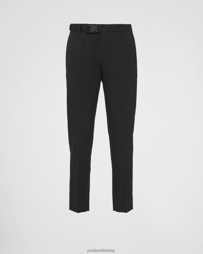 pantalones de gabardina de lana hombres 6PH66B1847 Prada vestir negro