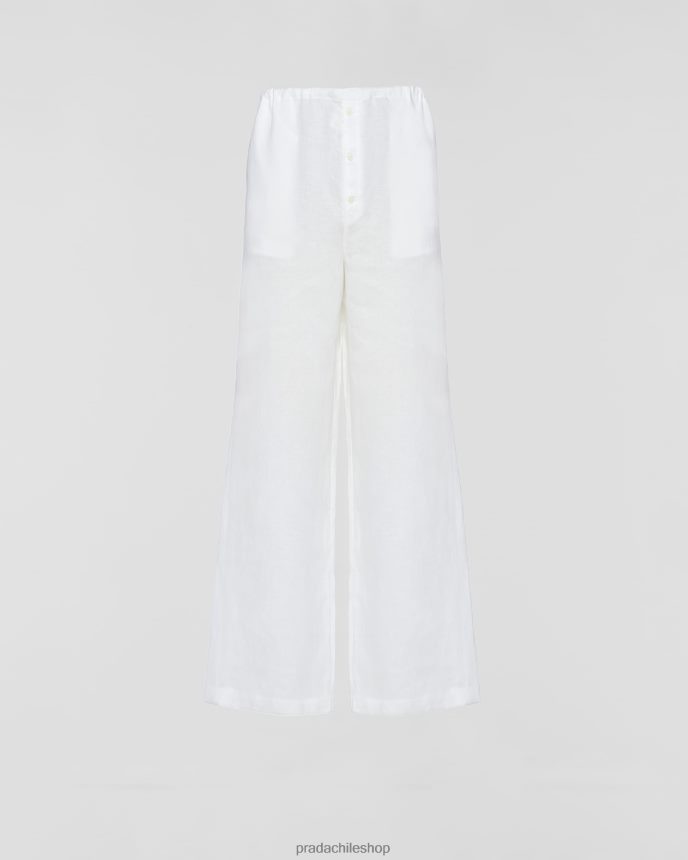 pantalones de lino mujer 6PH66B1601 Prada vestir blanco