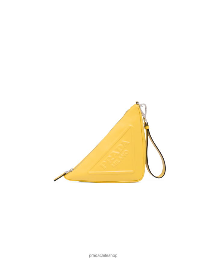 bolsa triangular de cuero mujer 6PH66B799 Prada bolsas amarillo soleado