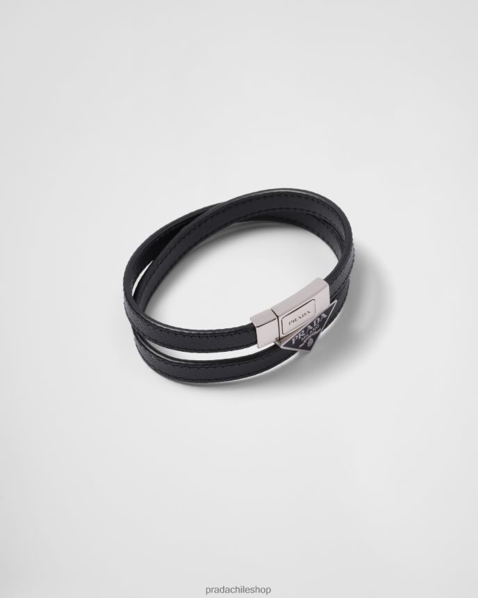 pulsera de cuero saffiano hombres 6PH66B2562 Prada joyas negro