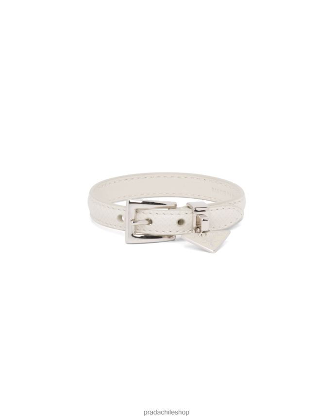 pulsera de cuero saffiano mujer 6PH66B1545 Prada joyas blanco tiza