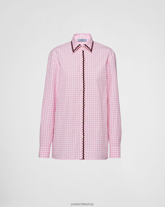 camisa a cuadros vichy mujer 6PH66B125 Prada vestir rosa/burdeos