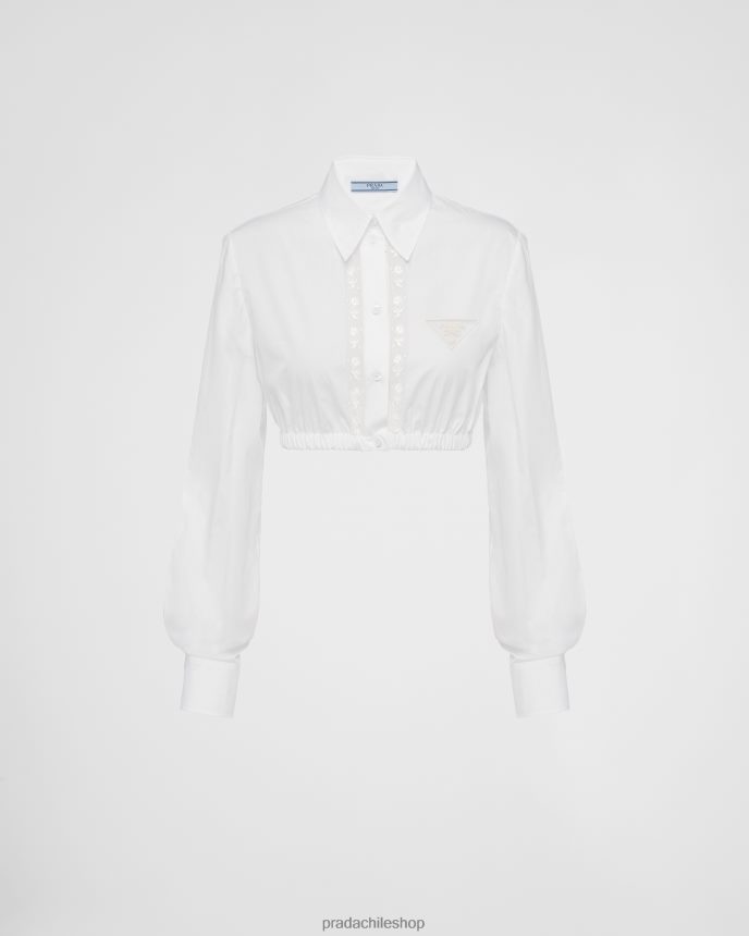 camisa de popelina bordada mujer 6PH66B93 Prada vestir blanco