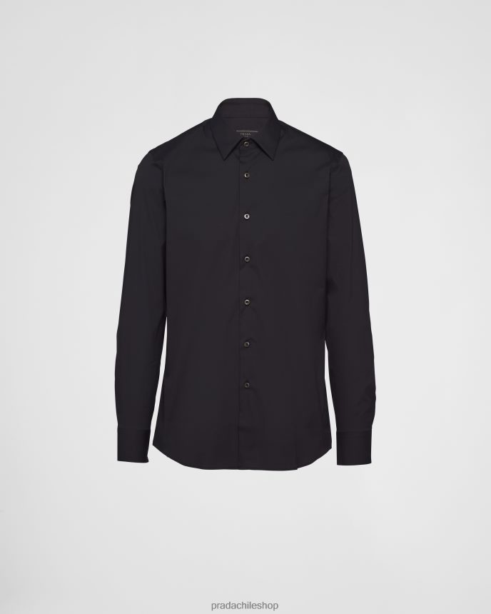 camisa de popelina elástica hombres 6PH66B1970 Prada vestir negro