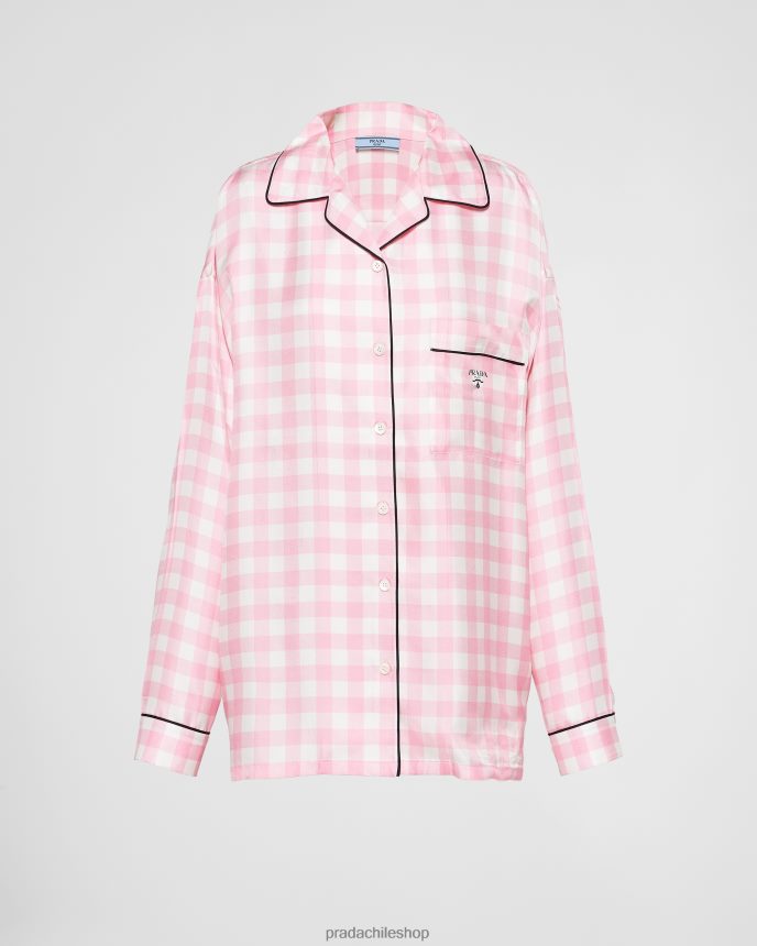 camisa de sarga a cuadros mujer 6PH66B130 Prada vestir rosa