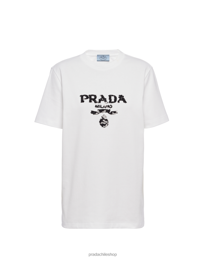 camiseta con bordado interlock mujer 6PH66B601 Prada vestir blanco