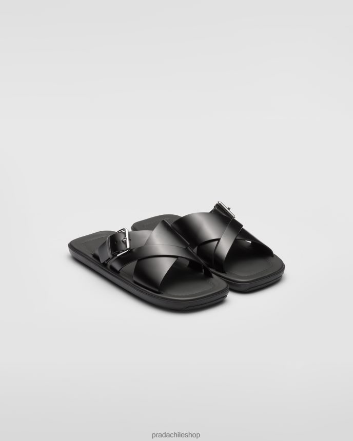 chanclas de piel cepillada hombres 6PH66B2122 Prada zapatos negro