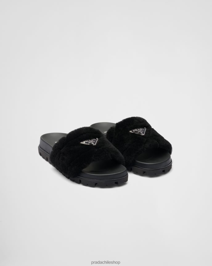 chanclas de piel de oveja mujer 6PH66B1133 Prada zapatos negro