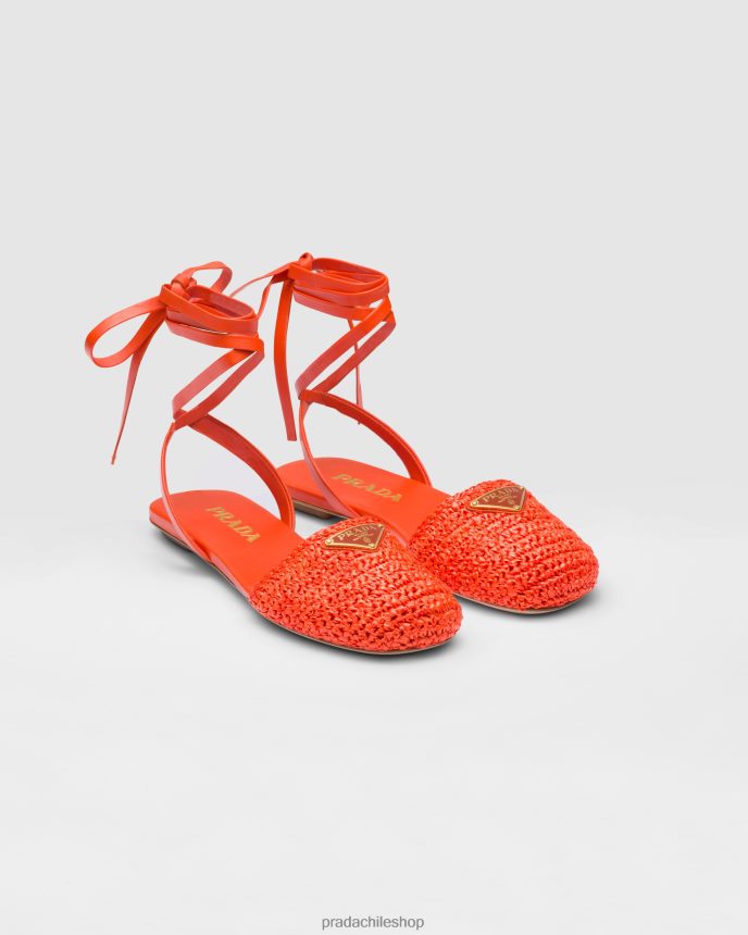 sandalias planas de crochet mujer 6PH66B933 Prada zapatos naranja